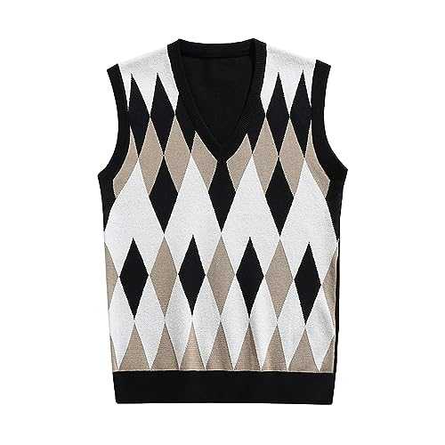 Mens Plain V-Neck Sleeveless Knitted Vest Men's Sweater Vest Sleeveless Jumper Casual Business Knitted Tank Tops Sweater Waistcoat