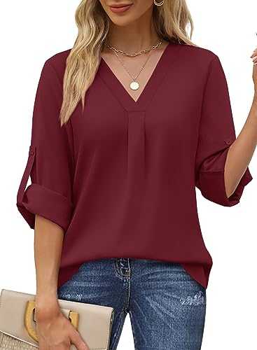 Aokosor Ladies Blouses Womens V Neck Long Sleeve Tops Summer Chiffon Tunics