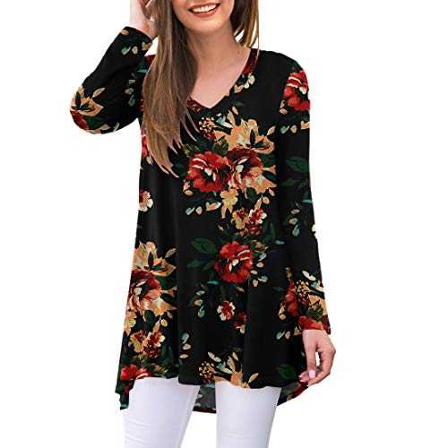 Ninee Women's Long Sleeve Tops V-Neck T-Shirt Tunic Tops Casual Blouse Shirts