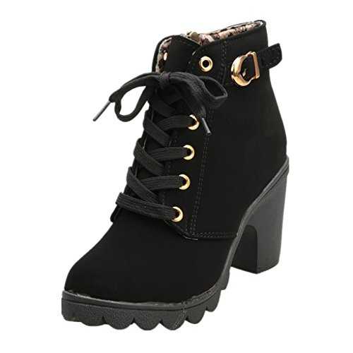 SHOBDW Womens Boots, Ladies Girls Fashion High Heel Lace Up Zipper Ankle Buckle Platform Autumn Shoes