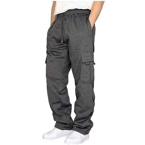 FunAloe Mens Jogging Bottoms Mens Casual Trousers Mens Sweatpants Mens Pants Mens Joggers Bottoms Open Hem Mens Hiking Trousers Tracksuit Bottoms for Men Slim Fit Work Trousers Men, 03 Dark Gray