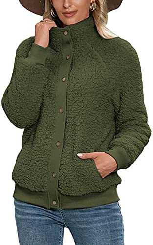 Fuzzy Fleece Jacket Women Lamb Plush Cardigan Fashion Slim Short Lapels Jacket Warm Button Teddy Jacket Coat with Pockets for Fall Winter (S-XL)