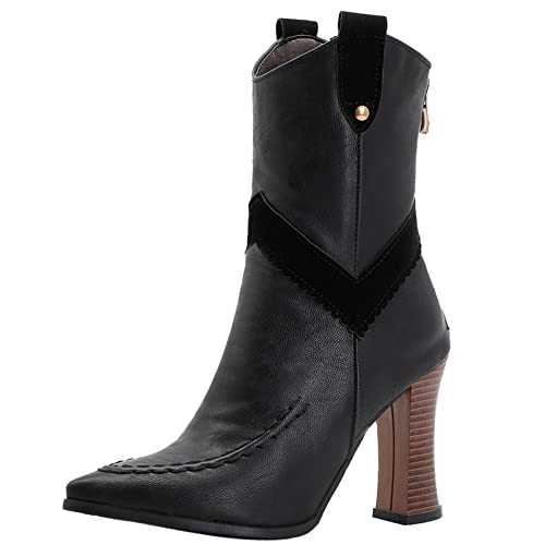 Women Ankle Boots Classic Block Heel Dress Boots Zip High Heel Short Boots Pointed Toe, Size 1-11