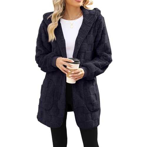 Long Teddy Fleece Coats for Women Uk Chunky Outerwear Teddy Bear Oversized Comfortable Jacket Fluffy Sherpa Lined Coat Cozy Loose Casual Overcoat Fashion Quilted Coats Thermal Warm Clothes