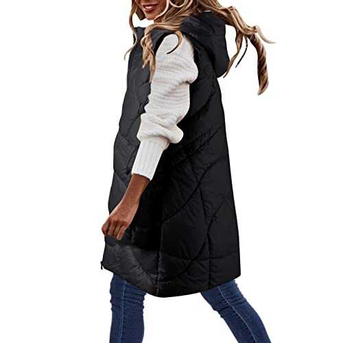 Padded Coats for Women Uk Plus Size, Oversized Fashion Bags Women Women's Mid-Length Winter Coats Vest Hooded Sleeveless Warm Cotton Coat with Pockets Vest Cotton Quilted Outdoor Jackets