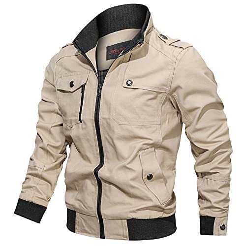 HAOLEI Military Jacket Men UK Sale Clearance Bomber Jacket Men Winter Coat Thicken Trucker Jackets Stand Collar Combat Casual Coat Windbreaker Warm Cargo Jackets with Pockets M-4XL