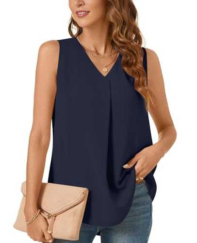 Bestbee Ladies Summer Tops, Dressy Chiffon Blouses V Neck Sleeveless Tunic Tops Cute Work Shirts Casual Tank Tops
