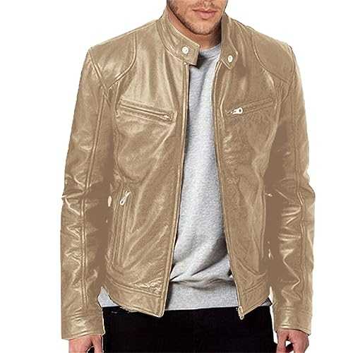 Cocila Faux Leather Jacket for Women Men's Autumn And Winter Stand Collar Leather Jacket Zip Faux Leather Jacket Long Sleeve Jacket Mountain Jacket