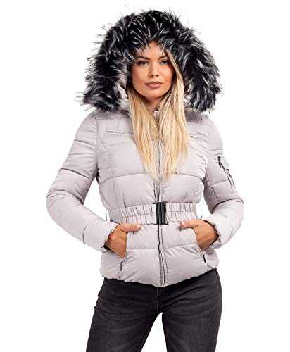 Lexi Fashion Womens Quilted Puffer Padded Faux Fur Hood Belted Jacket Coat