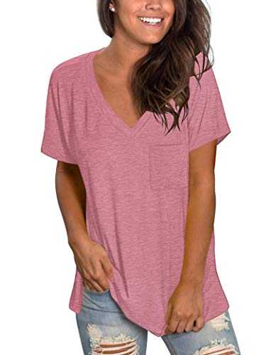 MOLERANI Womens T Shirts Short Sleeve V Neck Loose Summer Tees Basic Tunic Tops with Pocket