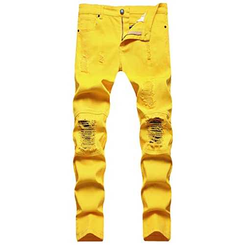 WJWLSKB Slim Fit Men's Jeans, Ripped Stretch Jeans Denim Pants