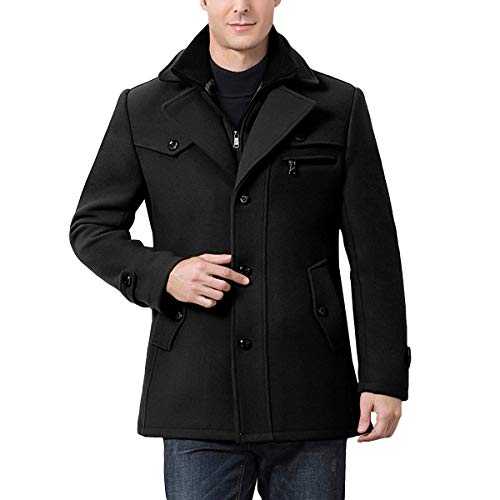 YOUTHUP Mens Winter Trench Coat Padded Wool Peacoat Casual Thick Military Coats with Removable Inner Collar