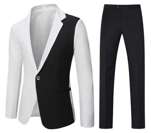 Pkrboro Men's Two-Piece Suit Set Jacket and Pants One Button Notch Lapel Cosplay Office Tuxedos