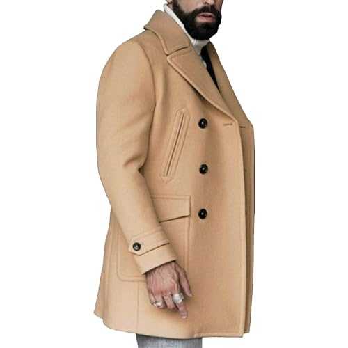 JEShifangjiusu Men'S Winter Warm Trench Coat Casual Single Long Wool Blend Overcoat Slim Fit Double Breasted Down Topcoat