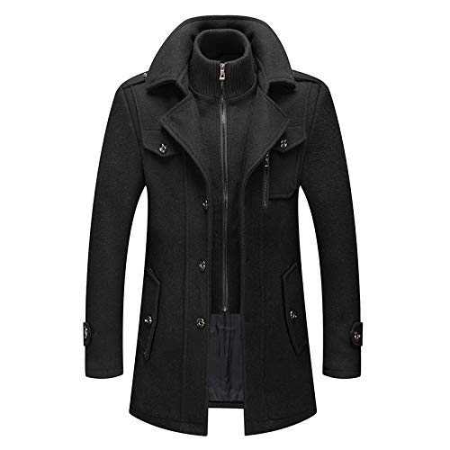H.D Harvard Jacket Men's Winter Coat Slim Fit Two-Piece Coat for Business and Leisure Wool Coat with Stand-Up Collar Peacoat and Warm Integrated Inner Jacket Black XL