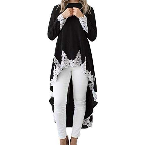 Nuaoxyeu Dresses for Women UK Elegant Long-Sleeved O-Neck Costume Solid Irregular Hem Lace Pullover Casual A Line Summer Dress
