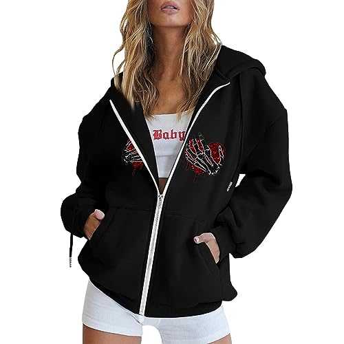 NQyIOS Ladies Sweatshirts Love Print Slouchy Hoodie Sweatshirt Casual Drawstring Sweater Thick Top Crewneck Comfy Tops Fashion Jumper Blouse Shirts Christmas UK Size