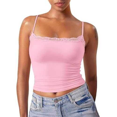Womens Tank Top Clasic Ladies T Shirts Vest Cami Lace Top Double Lined Sexy Tank Top Spaghetti Strap Club Shirt Square Neck Sexy Vest Cardigan Tops Women
