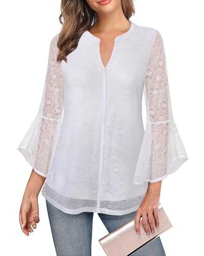 VALOLIA Women's 3/4 Sleeve Dressy Blouses Shirts Casual Loose Fit Mesh Layered Flowy Tunic Tops