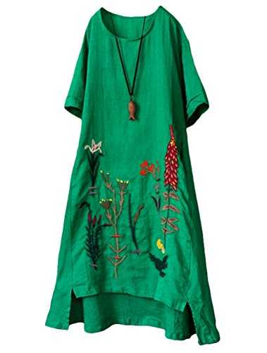 FTCayanz Women's Summer A-Line Embroidered Linen Dress Hi Low Long Tunic Black