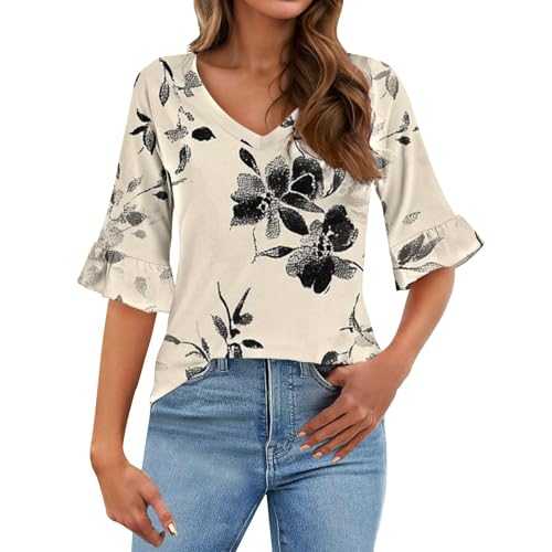 3/4 Length Sleeves Womens Tops Blouses for Women Casual Tops Trendy Shirts Spring Clothes 2025 Tee for Women