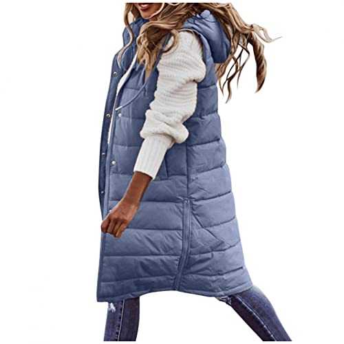 Cocila Women's Plus Size Long Warm Coats with Hood Ladies Body Warmer Zip Up Sleeveless Winter Thicken Hooded Down Jacket Quilted Gilet Vest Waistcoat S-5XL