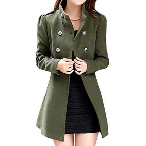 Hee Grand Women Wool Blends Double Breasted Long Sleeve Winter Coat Chinese XXL Green