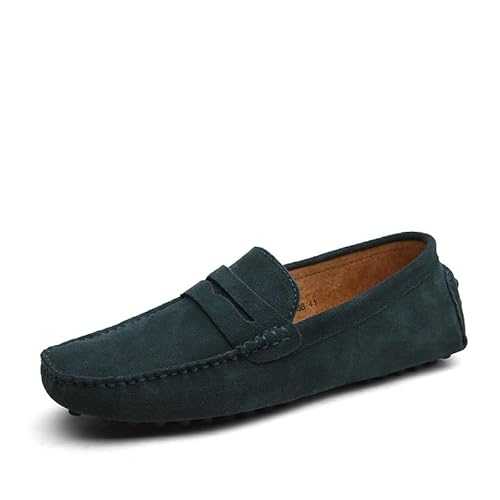 New Men's Loafers Shoes Square Toe Nubuck Leather Penny Driving Shoes Comfortable Resistant Flexible Classic Outdoor Slip On