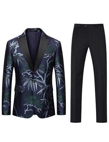 Pkrboro Men's 2 Pieces Suit Jacquard Jacket & Pants Wedding Formal Party Prom Tuxedos