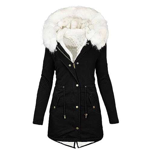 Pea Coat Parka Coat Women Windproof Windbreaker Fur Coats For Women Uk Womens Winter Coats Trench Coats For Women Faux Fur Trim Hood Long Puffer Coat Waterproof Coat Womens