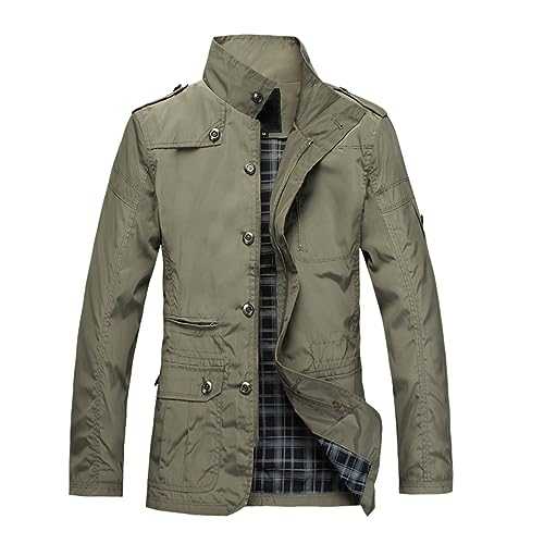 Cocila Rain Coat Men Warm Fit Standing Collar Multi Pocket Windbreaker Casual Jacket Coat Winter Jackets for Men Long Men's Lightweight Jacket Colombian Costume