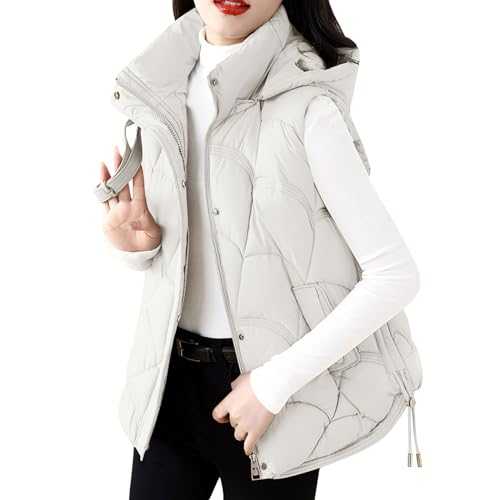 JokeLomple Ladies Sleeveless Vest - Packable Puffer Gilet Lightweight Quilted Gilets Ladies Sleeveless Bodywarmer With Removable Hood Puffer Long Body-Warmer Coat Parka Outwear Womens