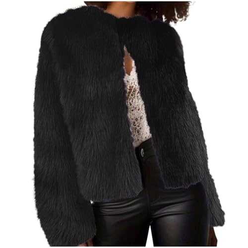 RLEHJN Womens Faux Fur Coat Cropped Winter Fluffy Long Sleeve Jacket Teddy Bear Coats Furry Crop Tops Open Front Solid Color Outerwear Warehouse Clearance Plush Warm Cardigan Size 8-14