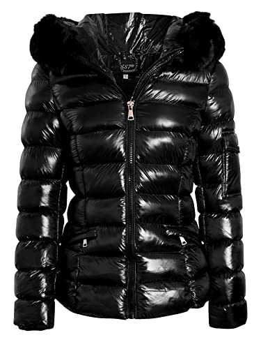 SS7 Womens Shiny Faux Fur Puffer Coat
