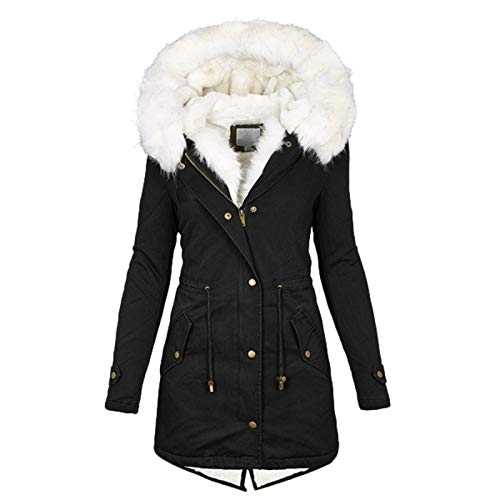 Parka with Teddy Lining Women's Warm Lined Coat with Hood Camouflage Outwear Jacket Fur Lined Trench Coat Thick Coat Long Sleeve Hoodie Faux Fur Jacket S - 5XL, black, S