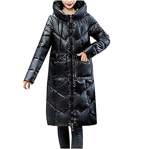 Maxi Puffer Jacket Women,Longline Padded Coat Long Hoodie Winter Warm Quilted Padded Jacket Hooded Long Parka Coats Down Coat With Removable Hood for Ladies Sale Clearance UK