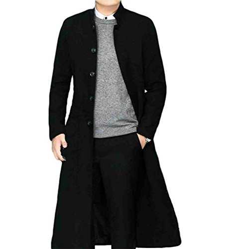 Klorim Men's Stand Collar Single Breasted Long Walking Coat Woolen Overcoat