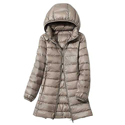 LAEMILIA Women's Lightweight Packable Long Puffer Jacket Detachable Hood Quilted Full-Zip Winter Long Coat
