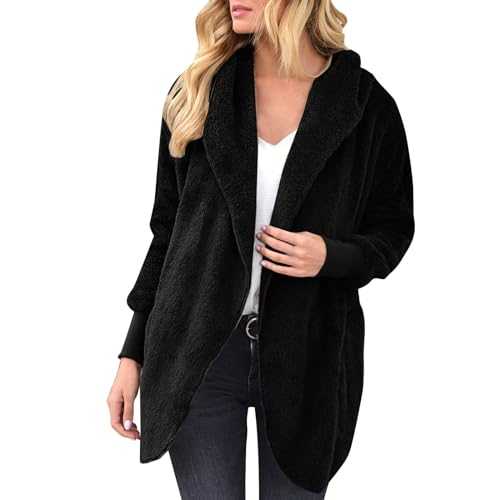 Women's Fleece Jacket, Winter Jacket, Women's Teddy Fleece Coat with Hood, Thickened Warm Plush Jacket, Plush Winter Coat, Lined Hooded Jacket, Plush Coat