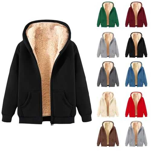 HOOUDO Women's Teddy Fleece Hoodie Winter Coat Sherpa Lined Jackets Full Zip Hoodies Teddy Bear Coats Ladies Fleece Top Jacket Sweater Outwear Clothe