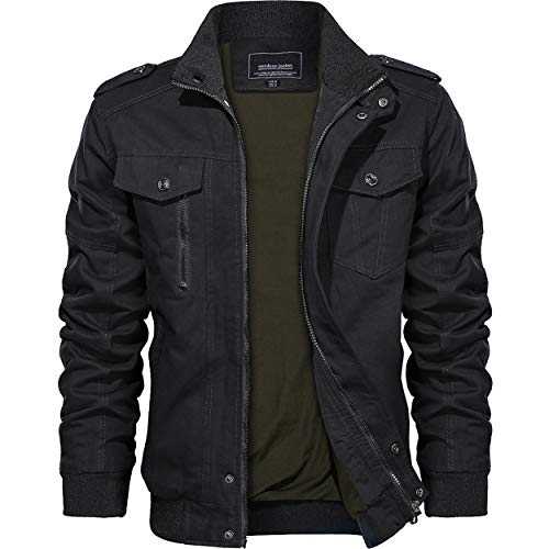 KEFITEVD Men's Cotton Military Bomber Jacket, Windproof, 5 Pockets, Regular Fit, Slim Style, Coat