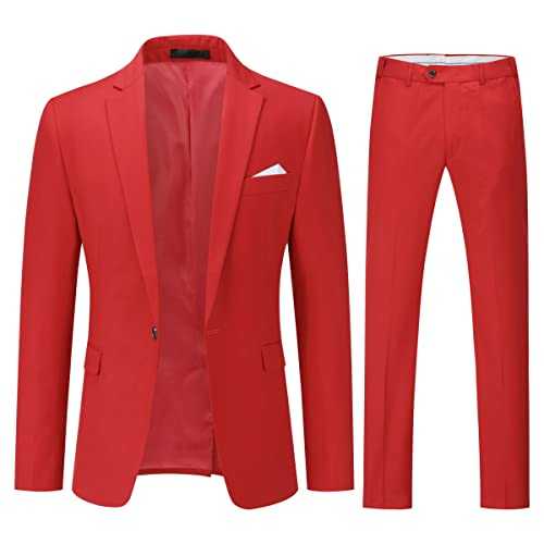 YOUTHUP Men's 2 Piece Suits Slim Fit 1 Button Business Wedding Tuxedo Suit Formal Blazer and Trousers