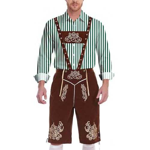 Men's Long-Sleeved Shirt, Checked Shirts, Baggy Button Down Casual Shirt, Oktoberfest Outfit, Plain Striped Traditional Shirt, Vintage Business Shirt Made of Cotton, Lightweight Traditional Sports