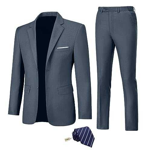 Fesenbo Men Suit Slim Fit 2 Piece Solid 2 Button Business Suits Blazer Wedding Prom Tuxedo for Men Suit Jacket Pants with Tie
