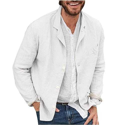 AEGJEGVD Men Linen Shirt Jacket UK Clearance Cotton Linen Casual Blazer Three Buttons Solid Color Loose Suit Jacket Sport Coat Summer Spring Shirts Comforty Lightweight Stylish Blazers Jackets