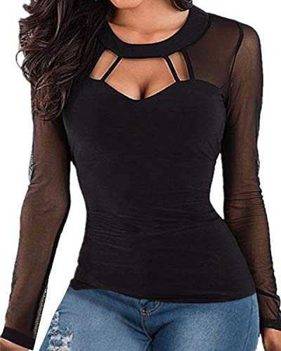 ZANZEA Womens Tops Sexy T-Shirt Clubwear Long Sleeve Tops Mesh Sheer See Through Bodysuit Long Sleeve Tops Tee Transparent Tunic