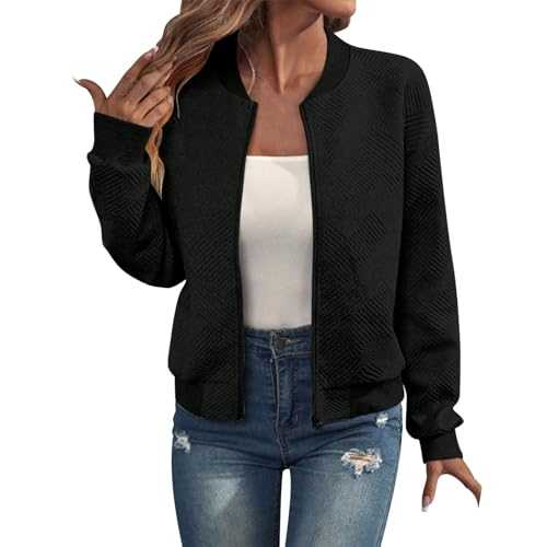 Zip Up Sweatshirt For Women No Hood Solid Color Cotton Long Sleeves Ladies Lightweight Jackets Fashion Slim Fit Plus Size Cardigans Casual Soft Comfortable Work Jackets Cropped Baggy Sweatshirts