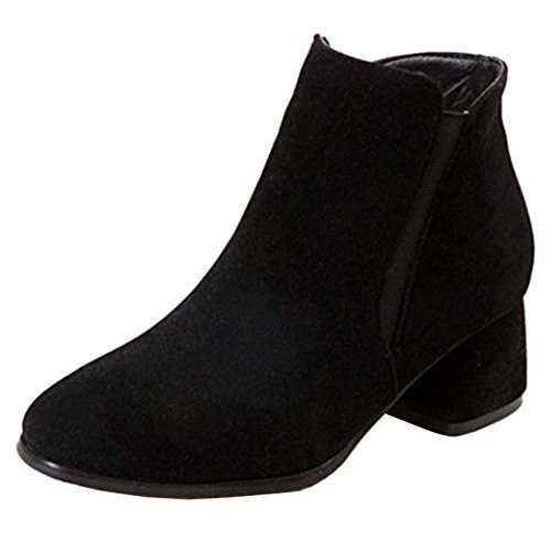 Onewus Women Trend All Match Plus Size & Small Size Ankle Booties Block Heel Zip Boots