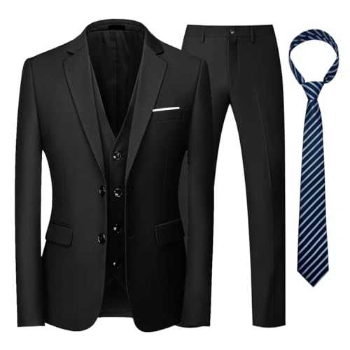 KUDORO Men Suits 3 Piece Slim Fit Single Breasted Two Button Wedding Tuxedo Suit Blazer Waistcoat Trousers with Tie