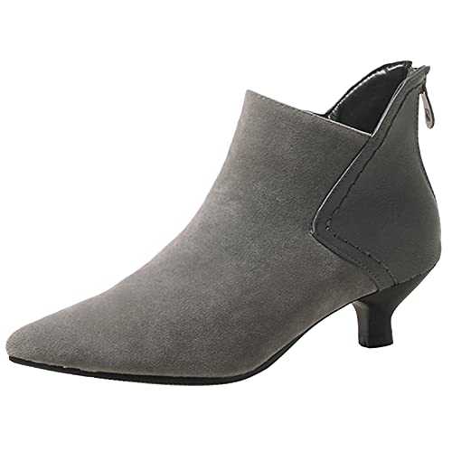 Women Pointed Toe Office Fashion Kitten Heel Ankle Boots Zip